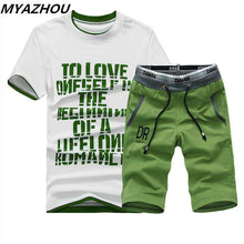 Load image into Gallery viewer, new men's short-sleeved T-shirt suit personality letter printing summer casual sportswear brand clothing T-shirt shorts 2 sets - Ole Misc.