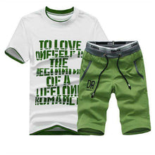 Load image into Gallery viewer, new men's short-sleeved T-shirt suit personality letter printing summer casual sportswear brand clothing T-shirt shorts 2 sets - Ole Misc.