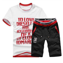 Load image into Gallery viewer, new men's short-sleeved T-shirt suit personality letter printing summer casual sportswear brand clothing T-shirt shorts 2 sets - Ole Misc.