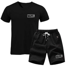 Load image into Gallery viewer, men's set MARVEL T-shirt+Shorts men sets 2019 Brand clothing Two pieces tracksuit Fashion Casual T-shirt Workout Fitness T-shirt - Ole Misc.