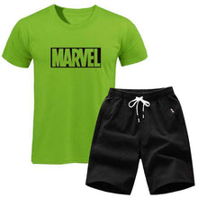 Load image into Gallery viewer, men's set MARVEL T-shirt+Shorts men sets 2019 Brand clothing Two pieces tracksuit Fashion Casual T-shirt Workout Fitness T-shirt - Ole Misc.