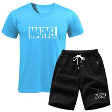 Load image into Gallery viewer, men's set MARVEL T-shirt+Shorts men sets 2019 Brand clothing Two pieces tracksuit Fashion Casual T-shirt Workout Fitness T-shirt - Ole Misc.