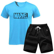 Load image into Gallery viewer, men's set MARVEL T-shirt+Shorts men sets 2019 Brand clothing Two pieces tracksuit Fashion Casual T-shirt Workout Fitness T-shirt - Ole Misc.