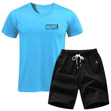 Load image into Gallery viewer, men's set MARVEL T-shirt+Shorts men sets 2019 Brand clothing Two pieces tracksuit Fashion Casual T-shirt Workout Fitness T-shirt - Ole Misc.