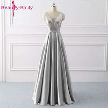Load image into Gallery viewer, Beauty Emily Sequined A Line Gray Evening Dresses 2019 Long V Neck Formal Evening Gowns Party Prom Formal Party Dresses - Ole Misc.