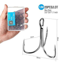 Load image into Gallery viewer, DONQL 20pcs/ Set Treble Fishing Hooks Carbon Steel Barbed Fishhooks Super Sharp Triple Hooks Sea Tackle Accessories with Box - Ole Misc.