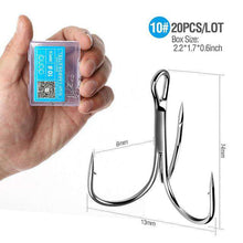 Load image into Gallery viewer, DONQL 20pcs/ Set Treble Fishing Hooks Carbon Steel Barbed Fishhooks Super Sharp Triple Hooks Sea Tackle Accessories with Box - Ole Misc.