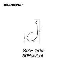 Load image into Gallery viewer, BEARKING 50pcs Per Lot Fishing Soft Lure Worm Hooks High Carbon Steel Wide Super Lock Fishhooks Jerk Hooks Bait Tackle - Ole Misc.