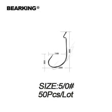 Load image into Gallery viewer, BEARKING 50pcs Per Lot Fishing Soft Lure Worm Hooks High Carbon Steel Wide Super Lock Fishhooks Jerk Hooks Bait Tackle - Ole Misc.