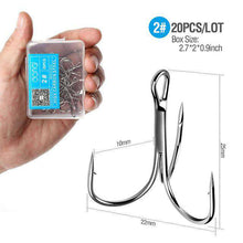 Load image into Gallery viewer, DONQL 20pcs/ Set Treble Fishing Hooks Carbon Steel Barbed Fishhooks Super Sharp Triple Hooks Sea Tackle Accessories with Box - Ole Misc.
