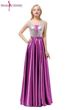 Load image into Gallery viewer, Beauty Emily Sequined A Line Gray Evening Dresses 2019 Long V Neck Formal Evening Gowns Party Prom Formal Party Dresses - Ole Misc.