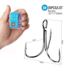 Load image into Gallery viewer, DONQL 20pcs/ Set Treble Fishing Hooks Carbon Steel Barbed Fishhooks Super Sharp Triple Hooks Sea Tackle Accessories with Box - Ole Misc.