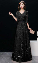 Load image into Gallery viewer, weiyin Gold Formal Evening Dresses V Neck Long Pink Sequin Wedding Guest Party 2019 Maxi Evening Gown Dress WY1276 - Ole Misc.