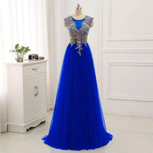 Load image into Gallery viewer, Erosebridal Gold Lace A line Evening Dress Draped Gown Formal Dress Women Elegant with Illuxion Back 7 Color Prom Party Wear - Ole Misc.