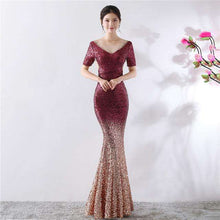 Load image into Gallery viewer, Skyyue O neck Floor Length Elegant Formal Gowns Women Party Dresses Short Sleeve Sequin Evening Dress Robe De Soiree 2019 C166 - Ole Misc.