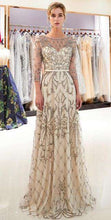 Load image into Gallery viewer, Champagne Mermaid Evening Dresses Elegant O Neck Three Quarter Sleeves robe de soiree Beaded Long Gowns Formal Party Dress 2019 - Ole Misc.