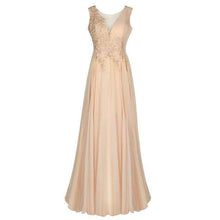 Load image into Gallery viewer, Dressv peach long evening dress cheap scoop sleeveless a line zipper up wedding party formal dress appliques evening dresses - Ole Misc.