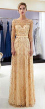 Load image into Gallery viewer, Champagne Mermaid Evening Dresses Elegant O Neck Three Quarter Sleeves robe de soiree Beaded Long Gowns Formal Party Dress 2019 - Ole Misc.