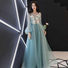 Load image into Gallery viewer, It's YiiYa Evening Dress Full Appliques Beading Flowers Beautiful Formal Dresses Blue Gray Lantern Sleeve Long Party Gown E064 - Ole Misc.