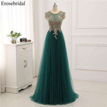 Load image into Gallery viewer, Erosebridal Gold Lace A line Evening Dress Draped Gown Formal Dress Women Elegant with Illuxion Back 7 Color Prom Party Wear - Ole Misc.