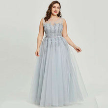 Load image into Gallery viewer, Dressv grey v neck plus size evening dress elegant ball gown sleeveless beading wedding party formal dress evening dresses - Ole Misc.