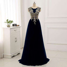 Load image into Gallery viewer, Erosebridal Gold Lace A line Evening Dress Draped Gown Formal Dress Women Elegant with Illuxion Back 7 Color Prom Party Wear - Ole Misc.