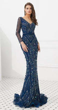 Load image into Gallery viewer, Gray Mermaid Beads Lace Evening Dresses 2019 V Neck Sequins Party Gowns Three Quarter Sleeves Luxury Beading Formal Party Dress - Ole Misc.
