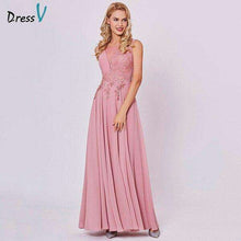 Load image into Gallery viewer, Dressv peach long evening dress cheap scoop sleeveless a line zipper up wedding party formal dress appliques evening dresses - Ole Misc.
