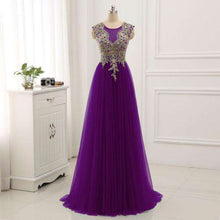 Load image into Gallery viewer, Erosebridal Gold Lace A line Evening Dress Draped Gown Formal Dress Women Elegant with Illuxion Back 7 Color Prom Party Wear - Ole Misc.