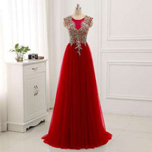 Load image into Gallery viewer, Erosebridal Gold Lace A line Evening Dress Draped Gown Formal Dress Women Elegant with Illuxion Back 7 Color Prom Party Wear - Ole Misc.