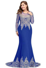Load image into Gallery viewer, Plus Size Long Evening Dress 2019 Elegant Mermaid Formal Dress Evening Gown Sleeve Lace Applique Robe de Soiree Party Vestidos - Ole Misc.