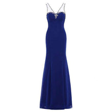 Load image into Gallery viewer, Dressv royal blue beading v neck long evening dress sleeveless wedding party formal dress a line evening dresses - Ole Misc.