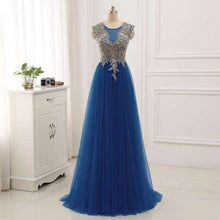 Load image into Gallery viewer, Erosebridal Gold Lace A line Evening Dress Draped Gown Formal Dress Women Elegant with Illuxion Back 7 Color Prom Party Wear - Ole Misc.