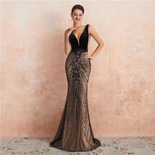 Load image into Gallery viewer, Sexy Backless Sequin Evening Dress Long 2019 Mermaid V Neck Black Elegant Formal Dress Prom Party Gown Robe De Soiree - Ole Misc.