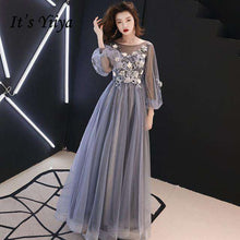 Load image into Gallery viewer, It's YiiYa Evening Dress Full Appliques Beading Flowers Beautiful Formal Dresses Blue Gray Lantern Sleeve Long Party Gown E064 - Ole Misc.