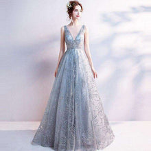 Load image into Gallery viewer, It's Yiiya Light Gray V Neck Luxury Evening Dresses Bling Sequined Floor Length Famous Designer Party Formal Dress LX264 - Ole Misc.