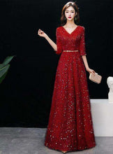 Load image into Gallery viewer, weiyin Gold Formal Evening Dresses V Neck Long Pink Sequin Wedding Guest Party 2019 Maxi Evening Gown Dress WY1276 - Ole Misc.