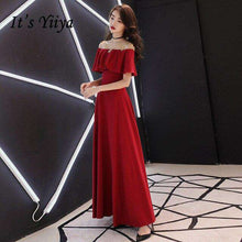 Load image into Gallery viewer, A line Evening Dresses Gold Embroidery Long Party Gowns Wine Red Boat Neck Ruffles Zipper Short Sleeve Formal Prom Dress E067 - Ole Misc.