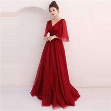 Load image into Gallery viewer, It's Yiiya Evening Dresses 2019 Burgundy Sexy V Neck Half Sleeve Floor Length Dresses Elegant Women Party Formal Dresses LX918 - Ole Misc.