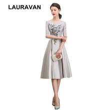 Load image into Gallery viewer, women gray floral pageant tea length bridesmaid ball gown dresses gowns puffy dress under 100 satin dress 2019 for weddings - Ole Misc.
