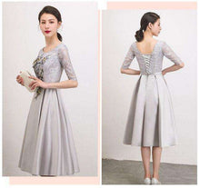 Load image into Gallery viewer, women gray floral pageant tea length bridesmaid ball gown dresses gowns puffy dress under 100 satin dress 2019 for weddings - Ole Misc.